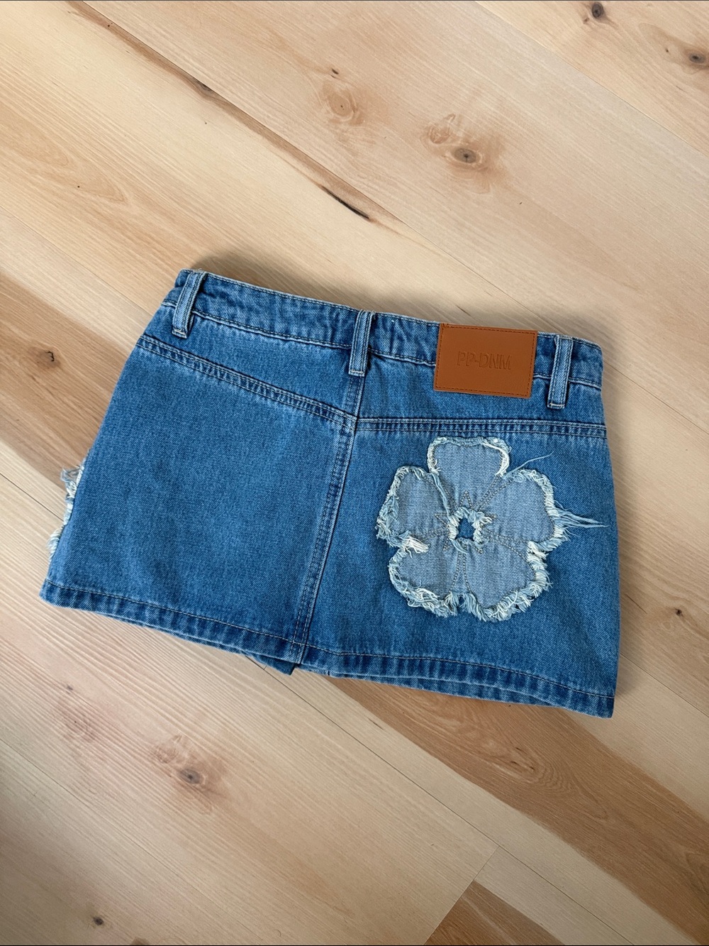 Princess Polly Denim Mini Skirt with Distressed Patch - Blue - Picture 4 of 5